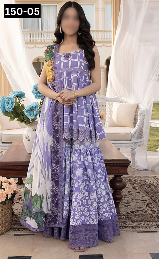 VOL 150 | DS 05 | DIGITAL PRINTED LINEN 3PC LINEN DUPATTA
