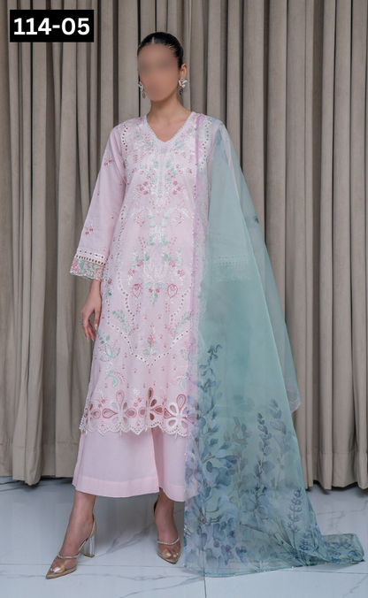 VOL 114 | DS 05 | SHANAYA LAWN EMBROIDERED 3PC PURE ORGANZA DUPATTA