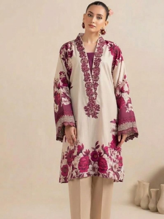 VOL 221 | DS 04 | PRINTED HIT CODES LAWN 2PC | DIGITAL PRINTED LAWN SHIRT PLAIN COTTON TROUSER