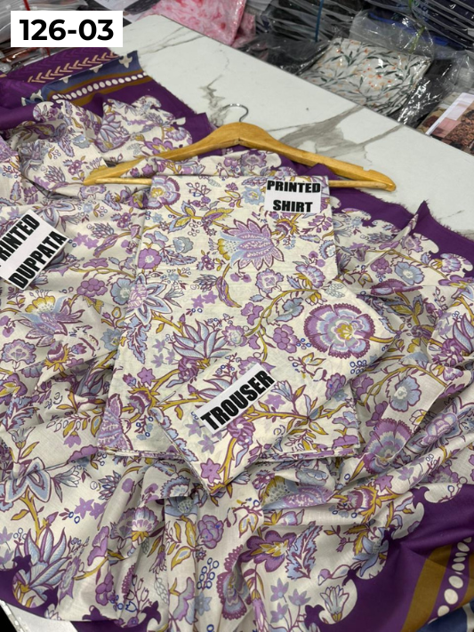 VOL 126 | DS 03 | DIGITAL PRINTED LAWN 3PC VOIL LAWN DUPATTA