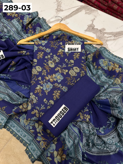 VOL 289 | DS 03 | PREMIUM DHANAK WINTER COLLECTON - DIGITAL PRINTED 3 PIECE SUIT | Printed Allover Shirt | Plain Dyed Matching Trouser | Printed Dupatta