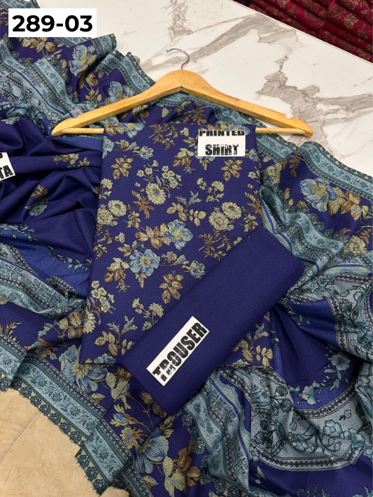 VOL 289 | DS 03 | PREMIUM DHANAK WINTER COLLECTON - DIGITAL PRINTED 3 PIECE SUIT | Printed Allover Shirt | Plain Dyed Matching Trouser | Printed Dupatta