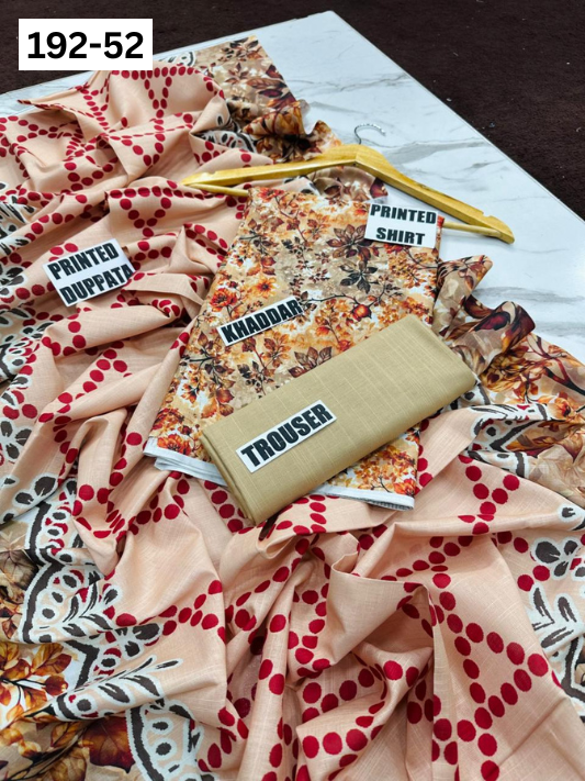 VOL 192 | DS 52 | DIGITAL PRINTED KHADDAR 3PC DYED TROUSER