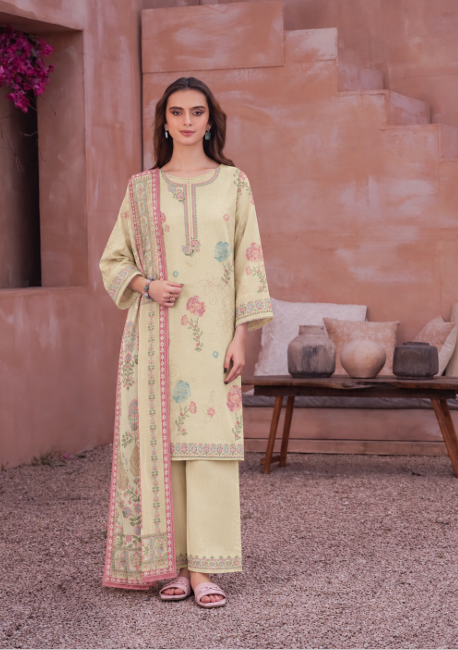 VOL 274 | DS 05 | NIRVANA | DIGITAL PRINTED 3PC STONE LINEN SHIRT, PRINTED TROUSER, PRINTED STONE LINEN DUPATTA