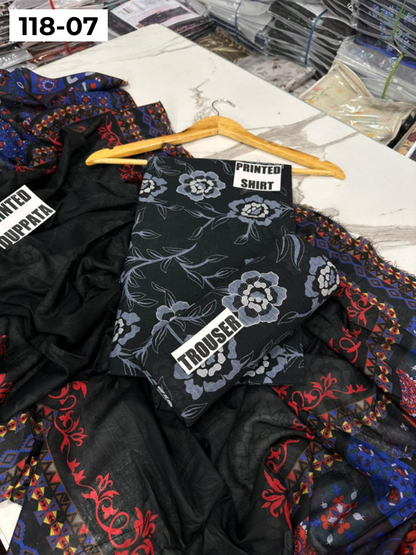 VOL 118 | DS 07 | DIGITAL PRINTED BANADORA LAWN 3PC VOIL LAWN DUPATTA