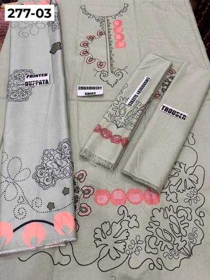VOL 277 | DS 03 | DHANAK EMBROIDERED WOOL SHAWL 3PC