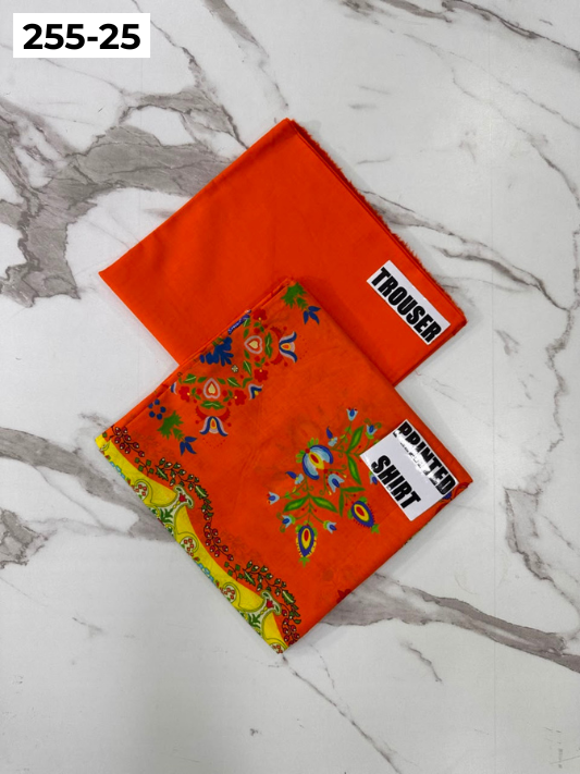 VOL 255 | DS 25 | PRINTED HIT CODES LAWN 2PC | DIGITAL PRINTED LAWN SHIRT PLAIN COTTON TROUSER