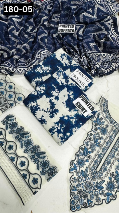 VOL 180 | DS 05 | DIGITAL PRINTED KHADDAR 3PC | EMBROIDERED PATCHES | KHADDAR DUPATTA