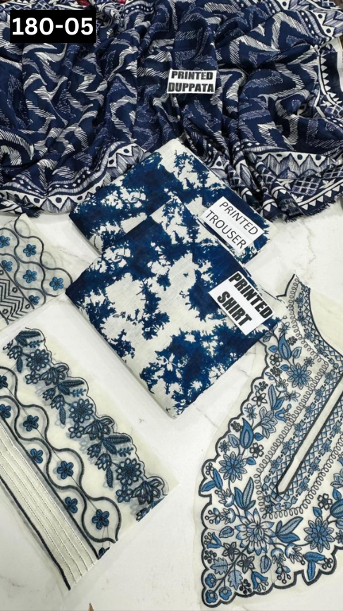 VOL 180 | DS 05 | DIGITAL PRINTED KHADDAR 3PC | EMBROIDERED PATCHES | KHADDAR DUPATTA