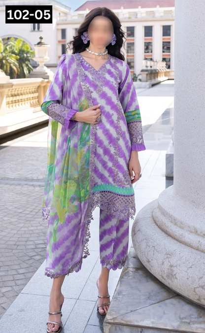 VOL 102 | DS 05 | DIGITAL PRINTED BANA DORA LAWN 3PC VOIL LAWN DUPATTA
