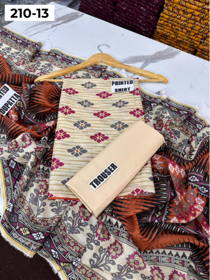 VOL 210 | DS 13 | SAPPHIRE LAWN 3PC DIGITAL PRINTED LAWN SHIRT VOIL LAWN DUPATTA DYED TROUSER