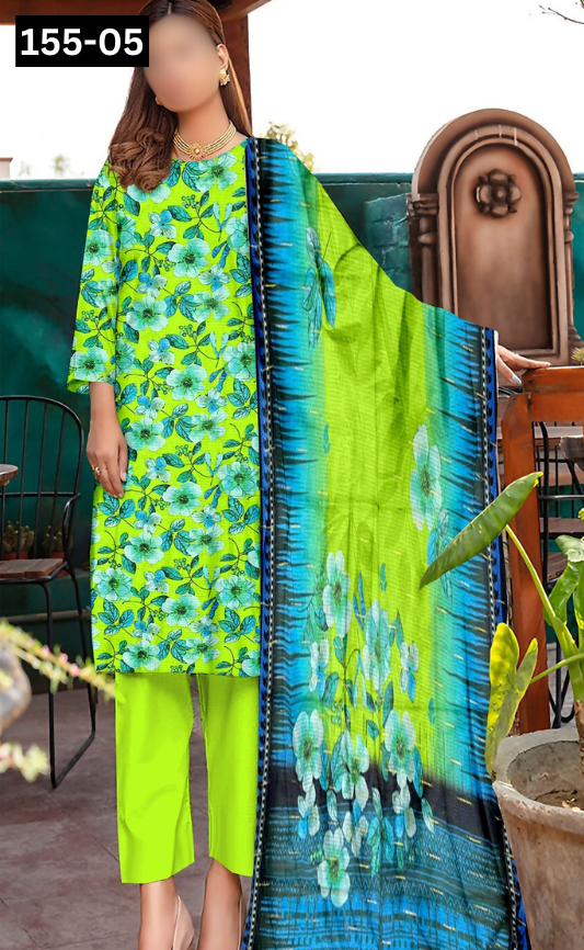 VOL 155 | DS 05 | DIGITAL PRINTED BANADORA LINEN 3PC LINEN DUPATTA