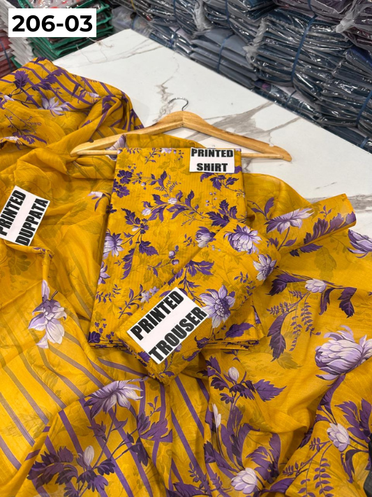 VOL 206 | DS 03 | DIGITAL PRINTED TANADORA LAWN 3PC VOIL LAWN DUPATTA