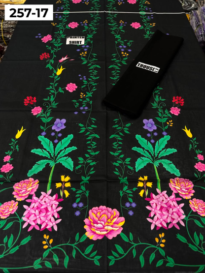 VOL 257 | DS 17 | PRINTED HIT CODES LAWN 2PC | DIGITAL PRINTED LAWN SHIRT, PLAIN COTTON TROUSER