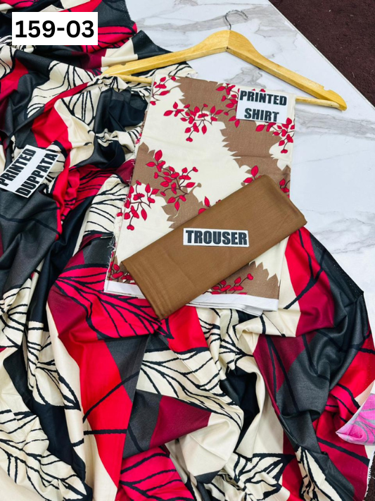 VOL 159 | DS 03 | DIGITAL PRINTED LINEN 3PC LINEN DUPATTA