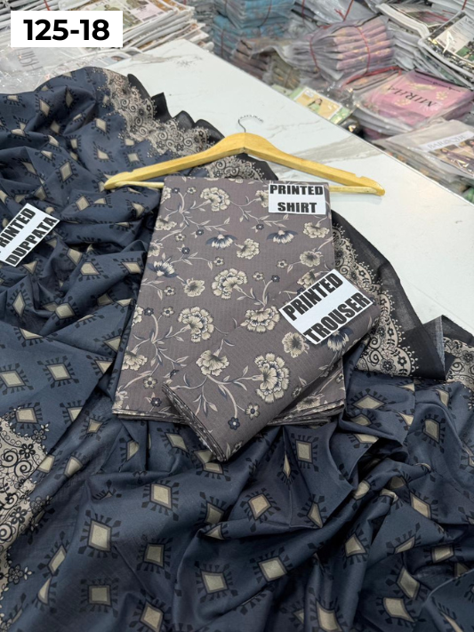 VOL 125 | DS 18 | DIGITAL PRINTED BANADORA LAWN 3PC VOIL LAWN DUPATTA