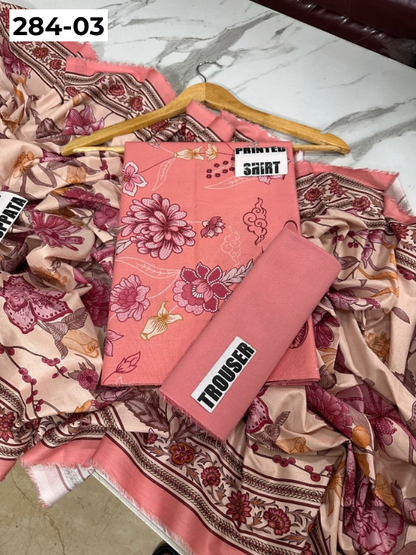 VOL 284 | 03 | SARAH BY SHANAYA | DIGITAL PRINTED 3PC CORDUROY KHADDAR SUIT | PRINTED SHIRT, TROUSER & DUPATTA