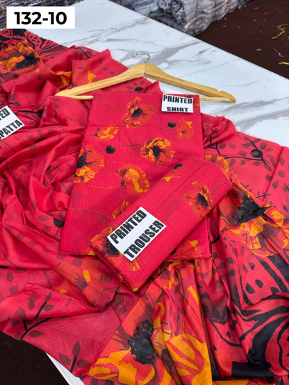 VOL 132 | DS 10 | DIGITAL PRINTED BANADORA LAWN 3PC VOIL LAWN DUPATTA