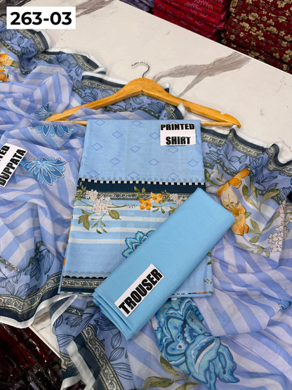 VOL 263 | DS 03 | RIWAYAT By SHANAYA | DIGITAL PRINTED 3PC LAWN SHIRT, DYED TROUSER, PRINTED VOIL DUPATTA