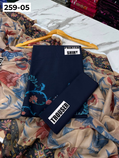 VOL 259 | DS 05 | SHANAYA | DIGITAL PRINTED 3PC LAWN SHIRT, DYED TROUSER, PRINTED VOIL DUPATTA