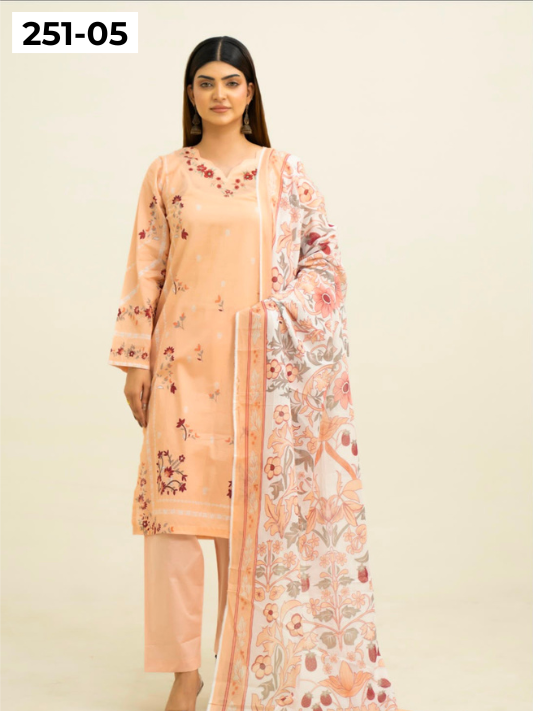 VOL 251 | DS 05 | Khaas | DIGITAL PRINTED 3PC LAWN SHIRT, DYED TROUSER, PRINTED VOIL DUPATTA