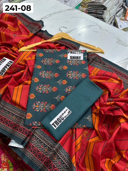 VOL 241 | DS 08 | Mirha LAWN |  DIGITAL PRINTED LAWN 3PC PRINTED LAWN SHIRT PLAIN TROUSER PRINTED LAWN DUPATTA