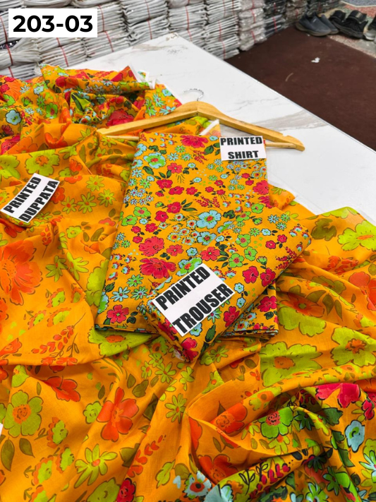 VOL 203 | DS 03 | DIGITAL PRINTED BANADORA LAWN 3PC VOIL LAWN DUPATTA