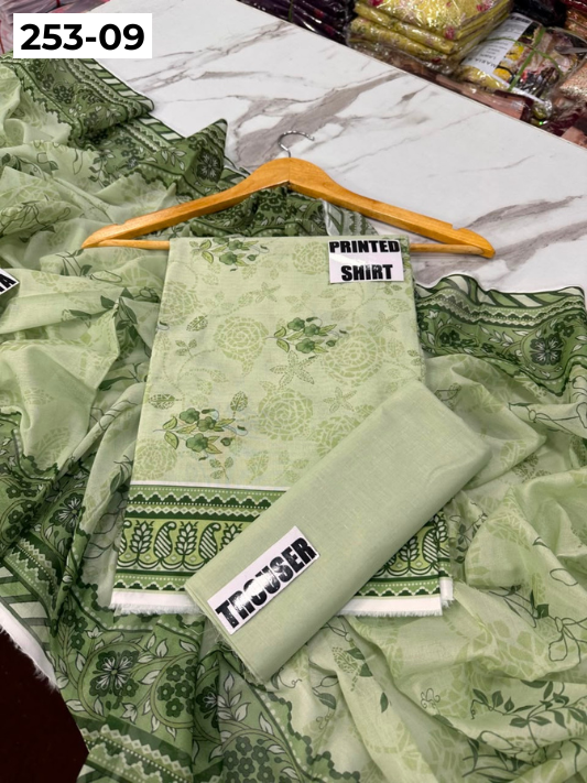 VOL 253 | DS 09 | GULNAAR | DIGITAL PRINTED 3PC LAWN SHIRT, DYED TROUSER, PRINTED VOIL DUPATTA