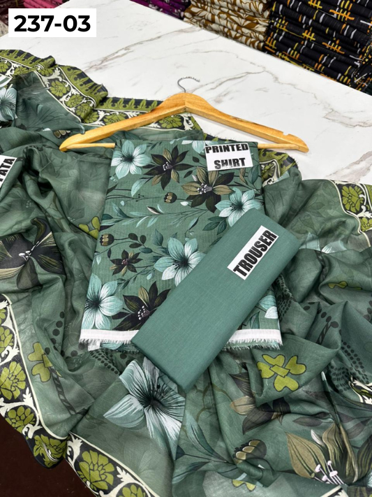 VOL 237 | DS 03 | DIGITAL PRINTED BANADORA LAWN SHIRT, PLAIN TROUSER, PRINTED LAWN DUPATTA