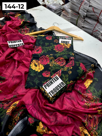 VOL 144 | DS 12 | DIGITAL PRINTED LAWN 3PC VOIL LAWN DUPATTA