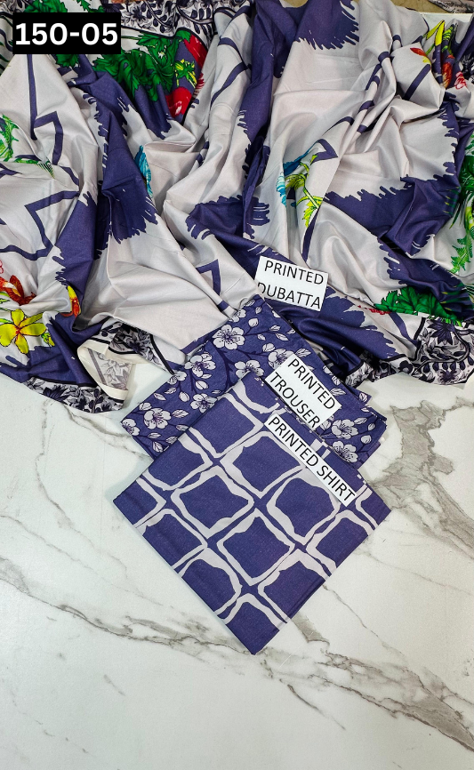 VOL 150 | DS 05 | DIGITAL PRINTED LINEN 3PC LINEN DUPATTA