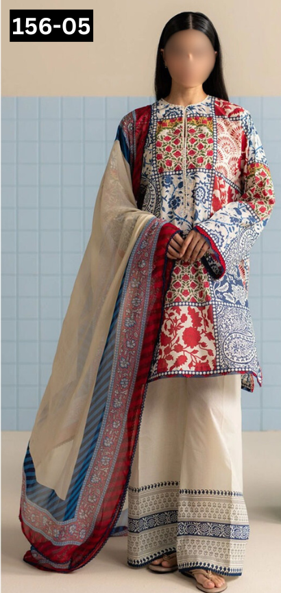 VOL 156 | DS 05 | DIGITAL PRINTED LINEN 3PC LINEN DUPATTA