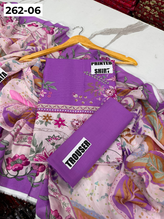 VOL 262 | DS 06 | MINHA By SHANAYA | DIGITAL PRINTED 3PC LAWN SHIRT, DYED TROUSER, PRINTED VOIL DUPATTA
