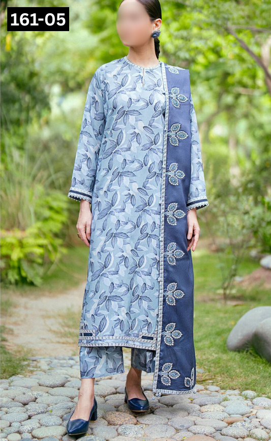 VOL 161 | DS 05 | DIGITAL PRINTED KHADDAR 3PC ZARI KHADDAR DUPATTA