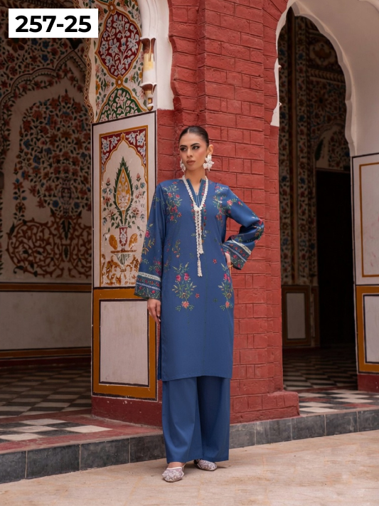 VOL 257 | DS 25 | PRINTED HIT CODES LAWN 2PC | DIGITAL PRINTED LAWN SHIRT, PLAIN COTTON TROUSER
