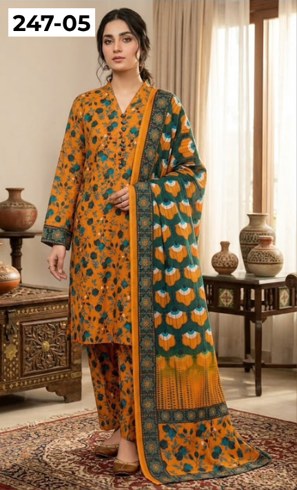VOL 247 | DS 05 | DIGITAL PRINTED LAWN THREE PIECES VOIL LAWN DUPATTA