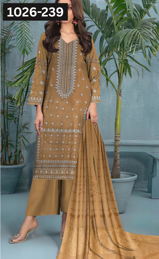 VOL 1026 | DS 240 | DHANAK DYED  EMBROIDERED 3PC DHANAK VELVET SHAWL