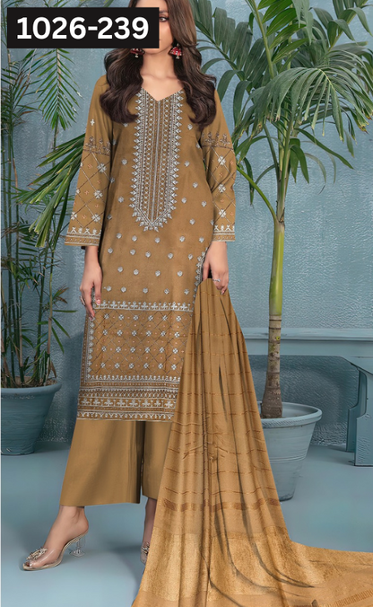VOL 1026 | DS 240 | DHANAK DYED  EMBROIDERED 3PC DHANAK VELVET SHAWL