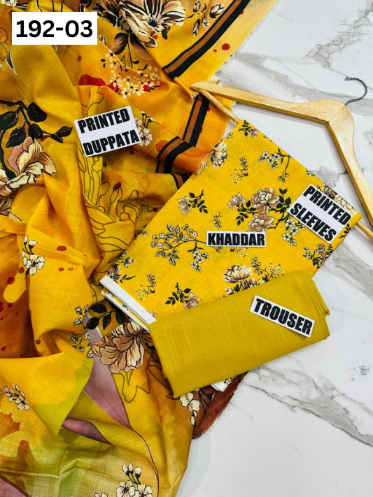VOL 192 | DS 03 | DIGITAL PRINTED KHADDAR 3PC DYED TROUSER