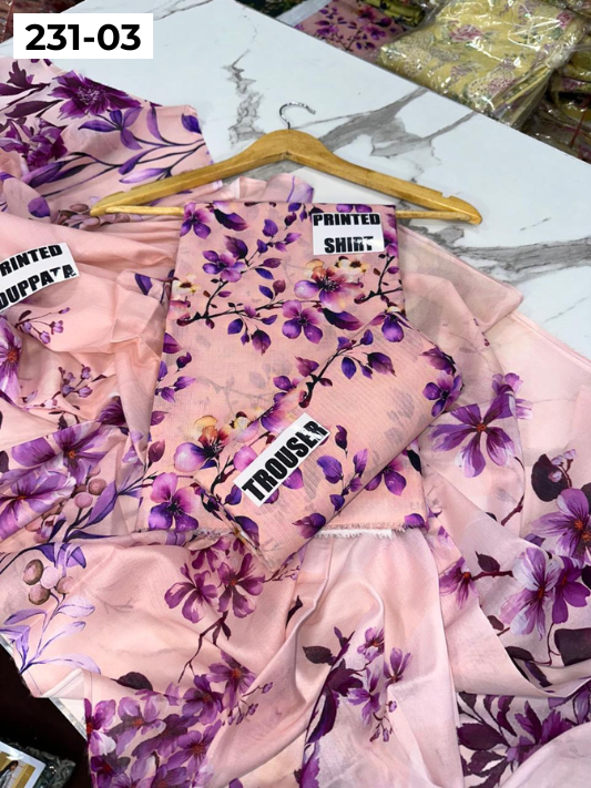 VOL 231 | DS 03 | Baroque LAWN |  DIGITAL PRINTED LAWN THREE PIECES BANADORA LAWN SHIRT VOIL LAWN DUPATTA