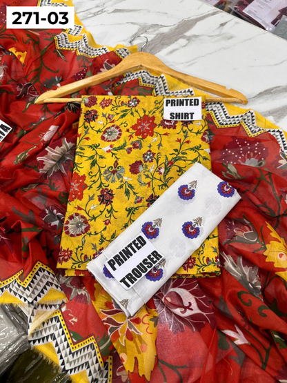VOL 271 | DS 03 | Sana safinaz | DIGITAL PRINTED 3PC LAWN SHIRT, PRINTED TROUSER, PRINTED VOIL DUPATTA