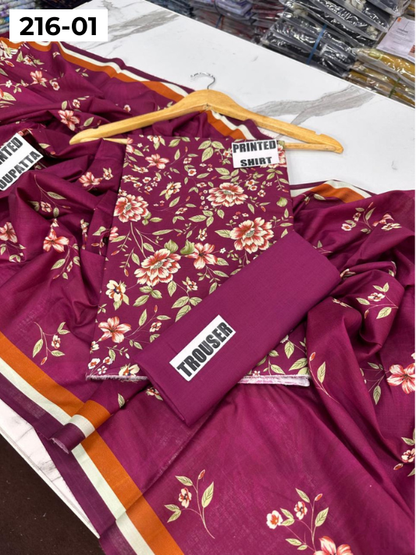 VOL 216 | DS 01 | Mirha LAWN 3PC | DIGITAL PRINTED LAWN SHIRT PLAIN TROUSER LAWN DUPATTA