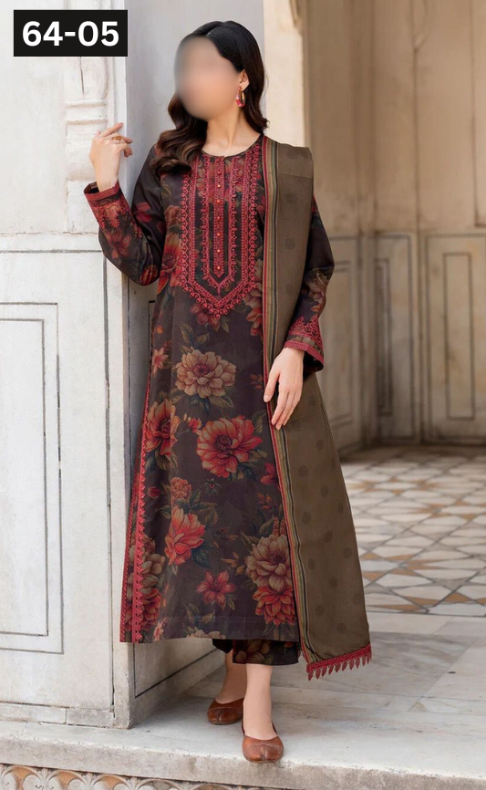 VOL 64 | DS 05 | DIGITAL PRINTED KHADDAR 3PC KHADDAR DUPATTA
