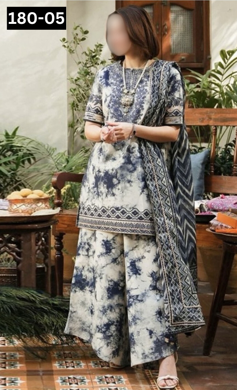 VOL 180 | DS 05 | DIGITAL PRINTED KHADDAR 3PC | EMBROIDERED PATCHES | KHADDAR DUPATTA