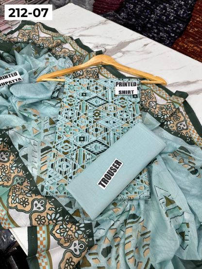 VOL 212 | DS 07 | DIGITAL PRINTED BANADORA LAWN SHIRT PLAIN TROUSER VOIL LAWN DUPATTA