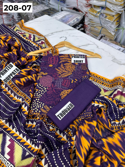 VOL 208 | DS 07 | DIGITAL PRINTED BANADORA LAWN SHIRT PLAIN TROUSER BANA DORA LAWN DUPATTA