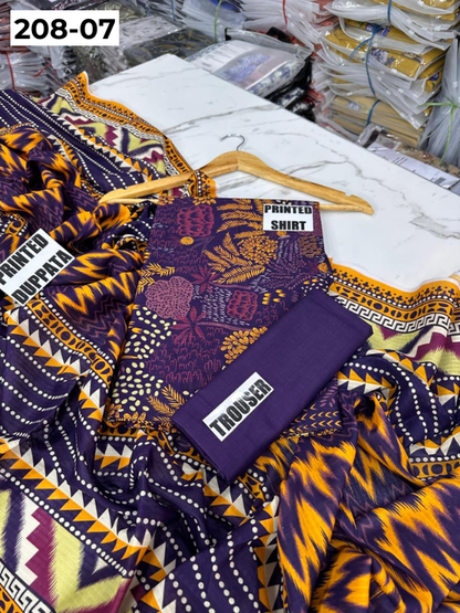 VOL 208 | DS 07 | DIGITAL PRINTED BANADORA LAWN SHIRT PLAIN TROUSER BANA DORA LAWN DUPATTA