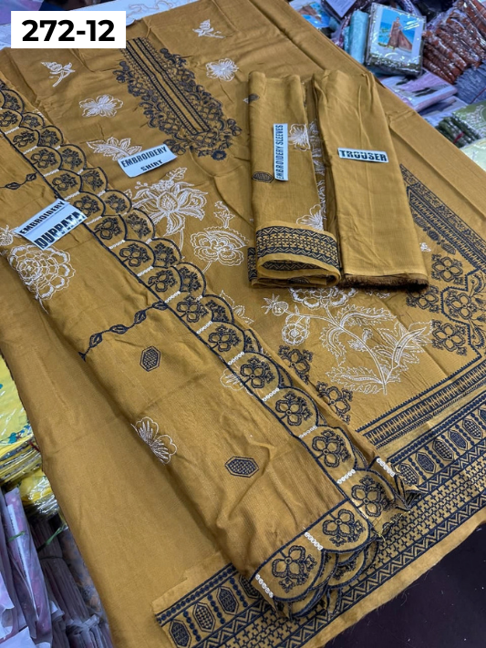 VOL 272 | DS 12 | VISCOS SLUB EMBROIDERY 3PC