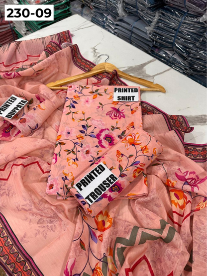 VOL 230 | DS 09 | DIGITAL PRINTED DOBBY LAWN 3PC TANA DORA LAWN DUPATTA
