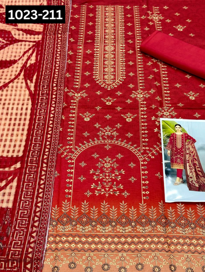 VOL 1023 | DS D211 | VISCOS PRINTED EMBROIDERED 3 PIECE
